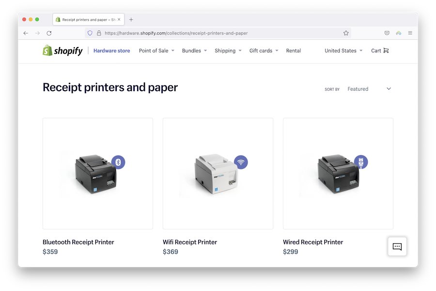Examples of POS equipment available from the Shopify Hardware Store