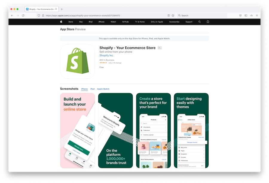 Shopify’s mobile app (iOS)
