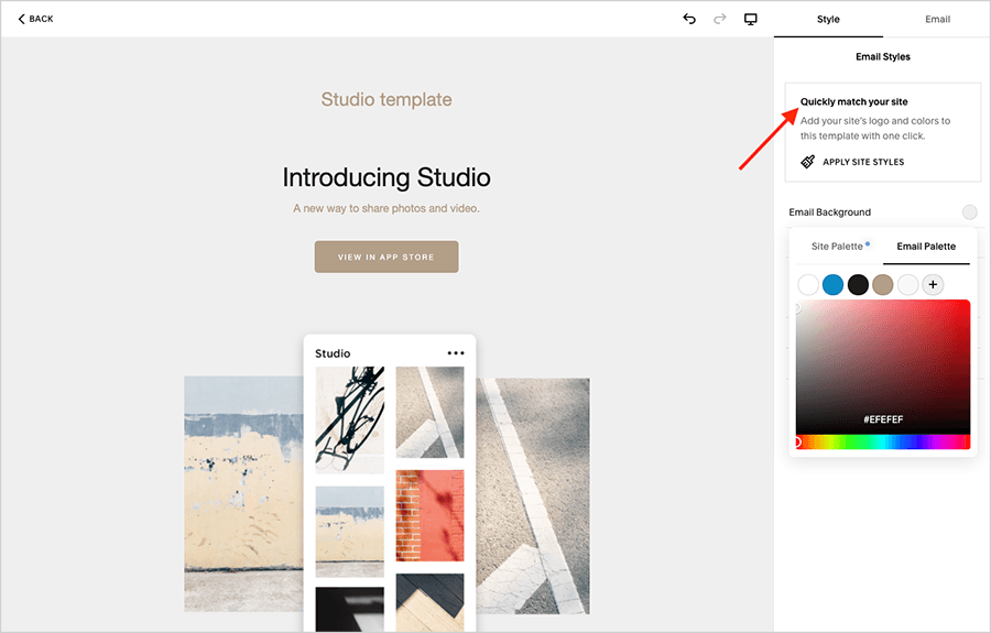 The Squarespace email campaigns editor