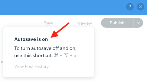 Wix's 'Autosave' feature