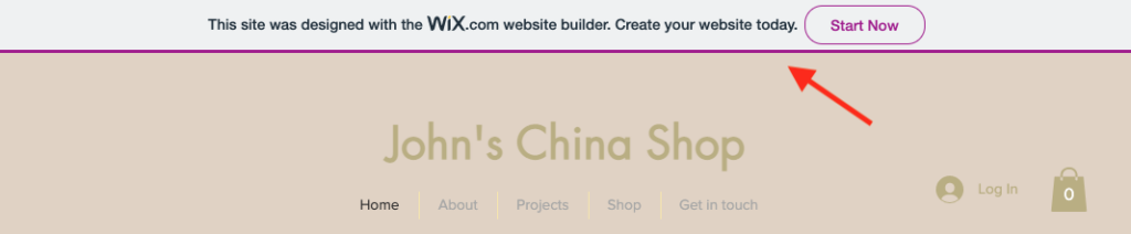 Example of a Wix banner on a site created with its free plan.
