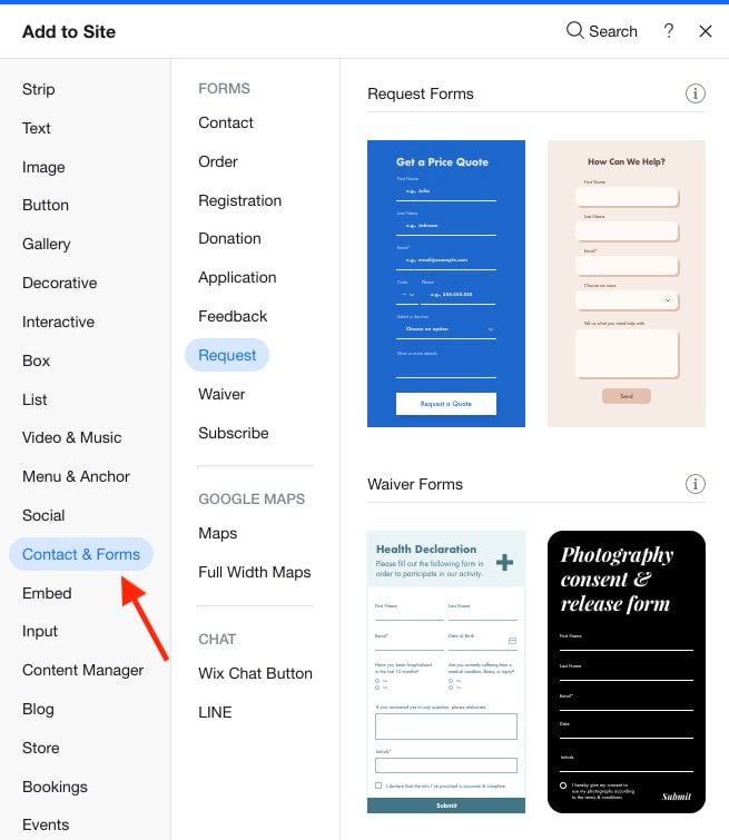 Form templates in Wix