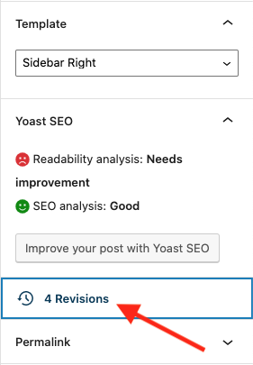 Using the WordPress' revision history feature