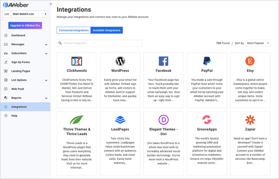 Aweber integrations
