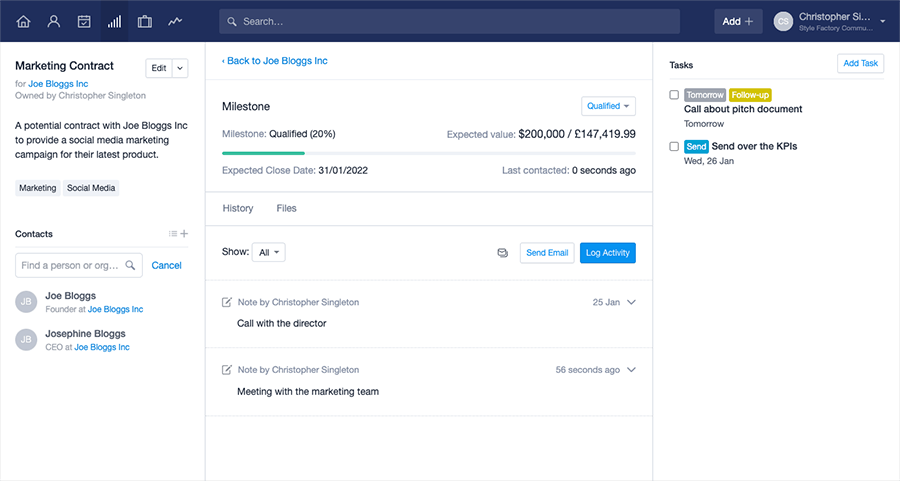 The Capsule CRM interface