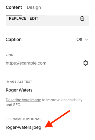 Changing image file name in Squarespace