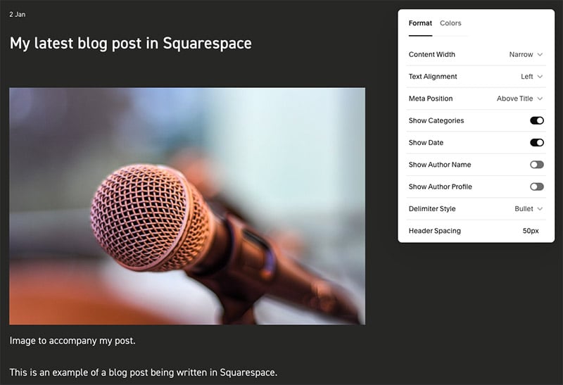 Creating a blog post in Squarespace