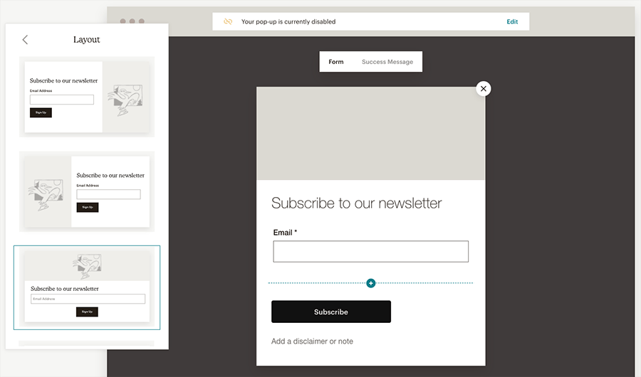 Designing pop-up forms in Mailchimp