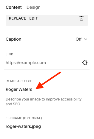 Editing image alt text in Squarespace