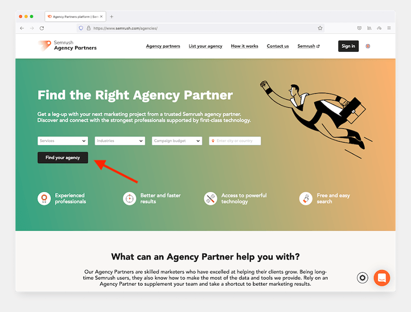 Semrush 'Agency Partners' directory