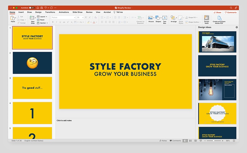 Using Microsoft Powerpoint's powerful 'Design Ideas' feature to create a slideshow