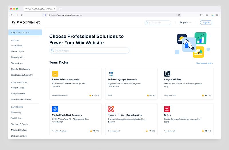 The Wix app market