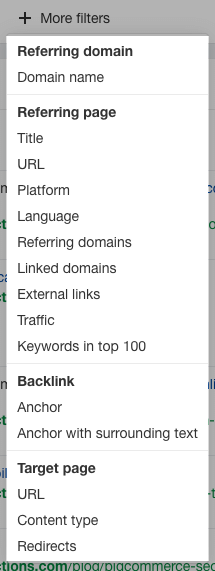 Backlink analysis filters in Ahrefs