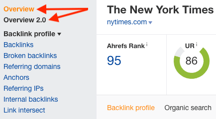 There are effectively two site overviews available in Ahrefs