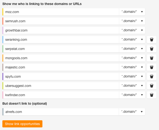 The Ahrefs link intersect tool