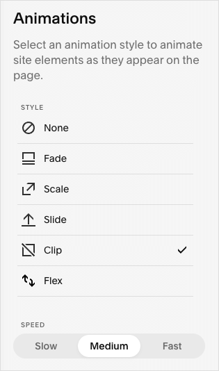 Setting animation styles up in Squarespace