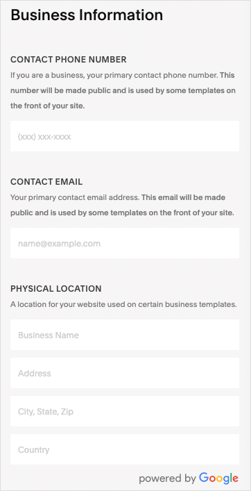 Business settings in Squarespace