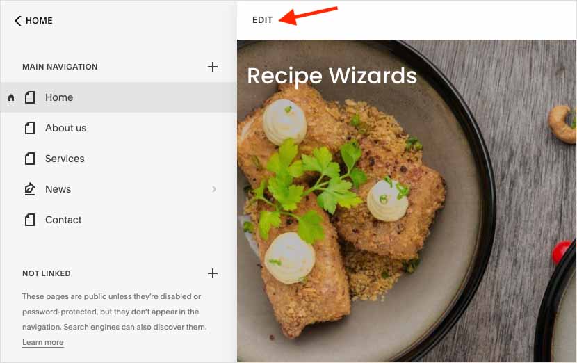 Clicking the 'edit' button on a page to add a logo