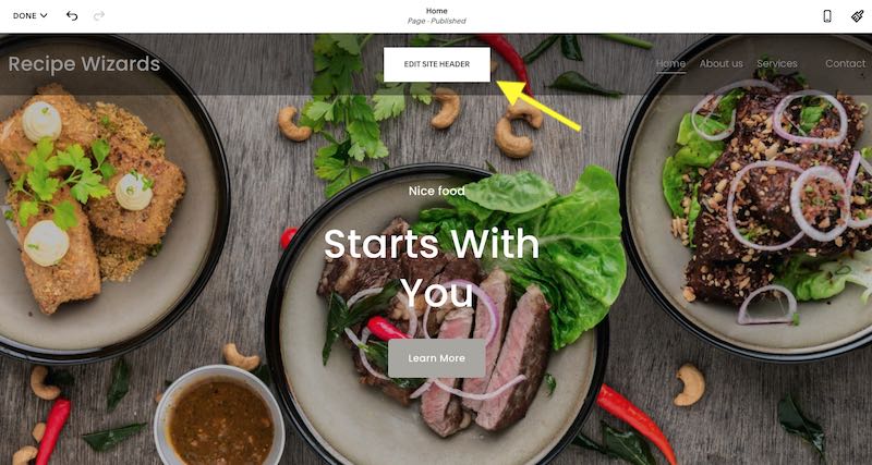 'Edit site header' button