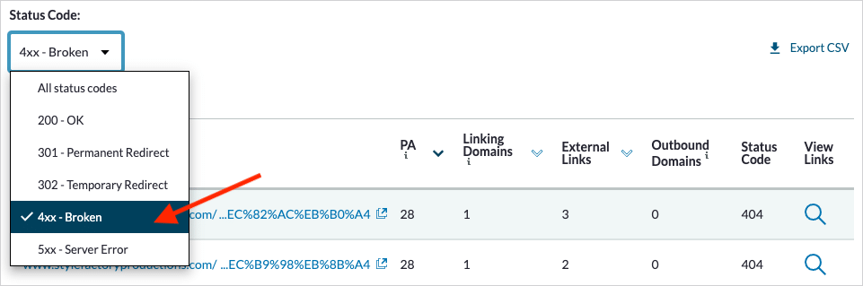 Identifying broken links in Moz