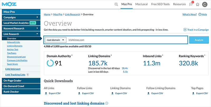 The Moz interface