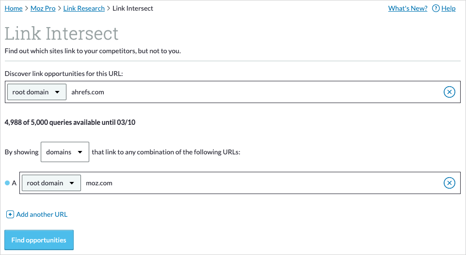 Moz's 'link intersect tool' in use