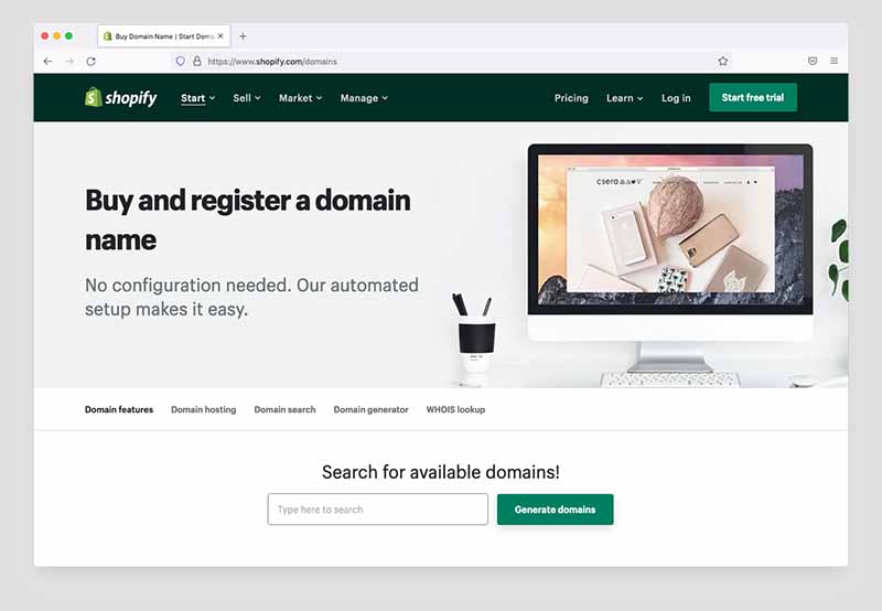 Registering a domain with Shopify