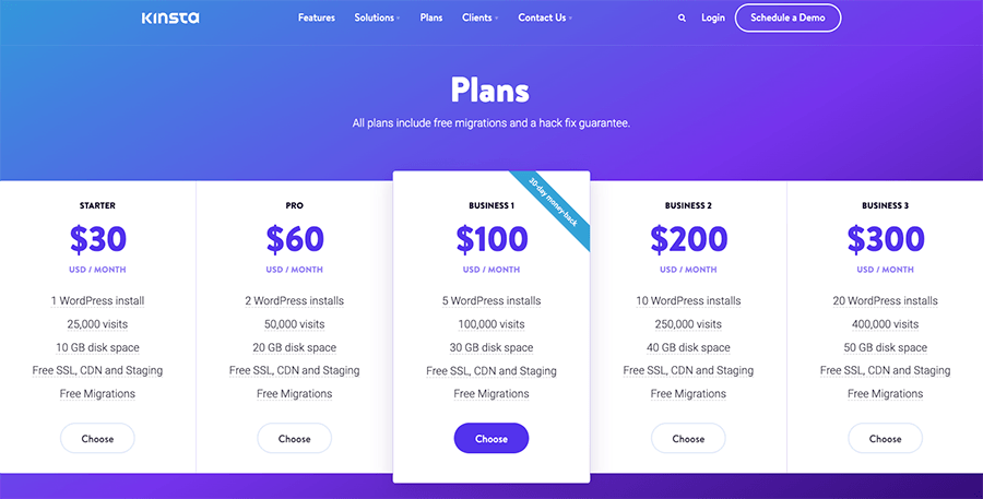 Example of a 'managed WordPress' hosting service, Kinsta, and the associated costs