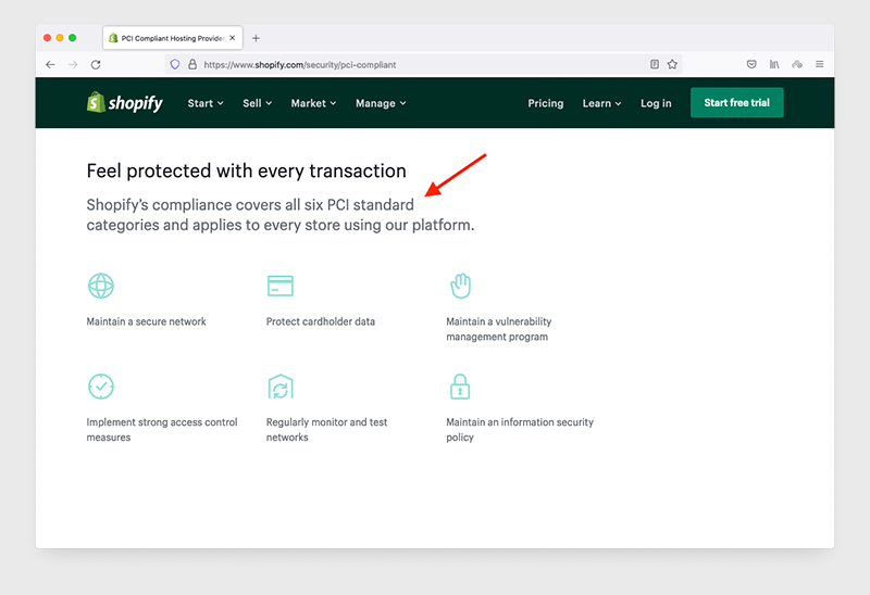 Shopify PCI compliance information