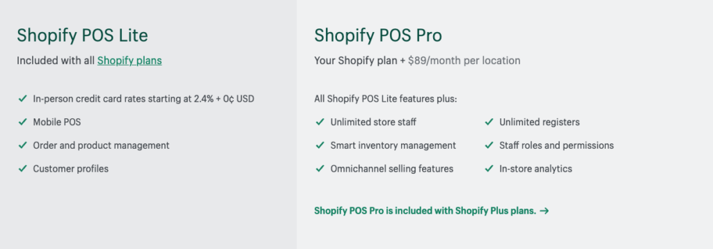 Shopify POS Pro add-on pricing