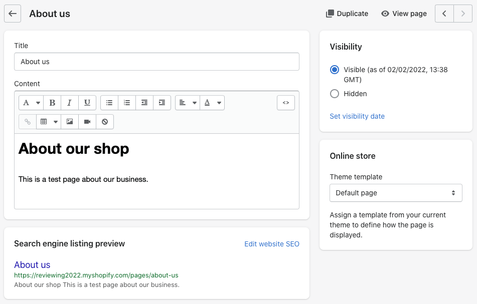 Shopify’s ‘WYSIWYG’ content editor.