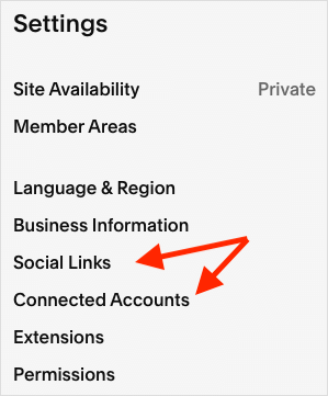 Social media settings in Squarespace