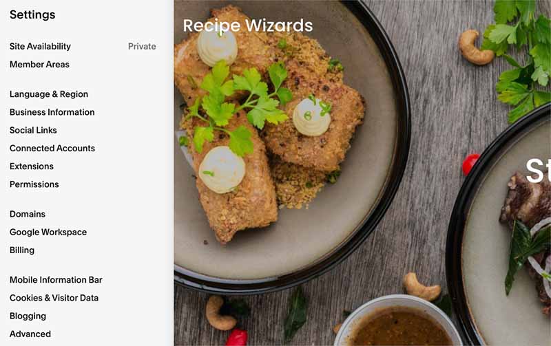 The Squarespace settings section