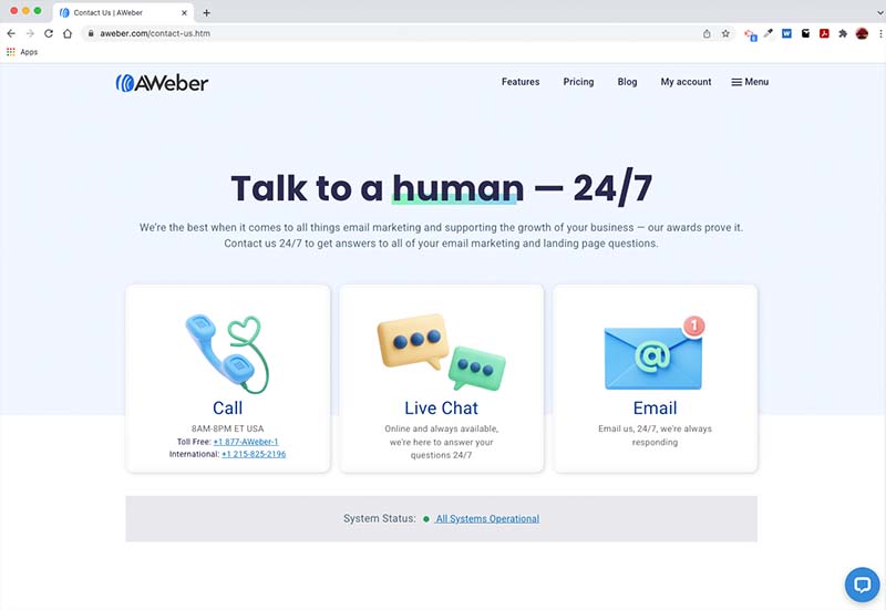 AWeber customer support page