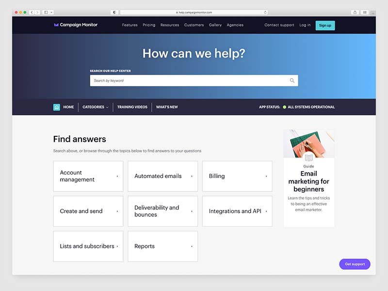 The Campaign Monitor support portal