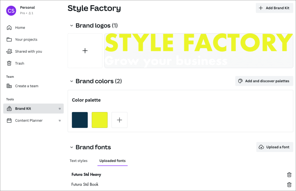 Canva's brand kit feature