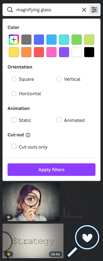 Canva free plan filters