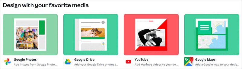Some examples of integrations available for Canva