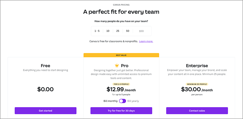 Canva pricing