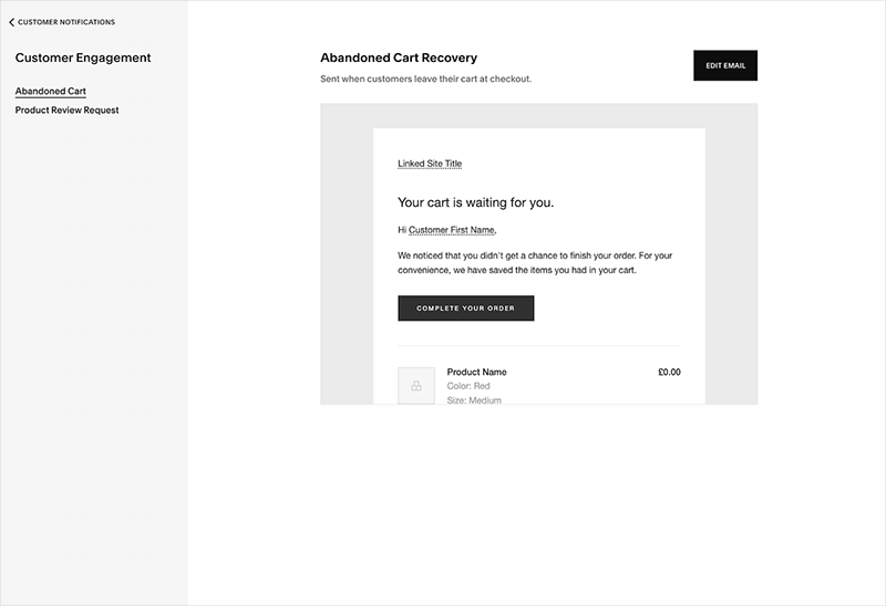 Configuring abandoned cart emails in Squarespace