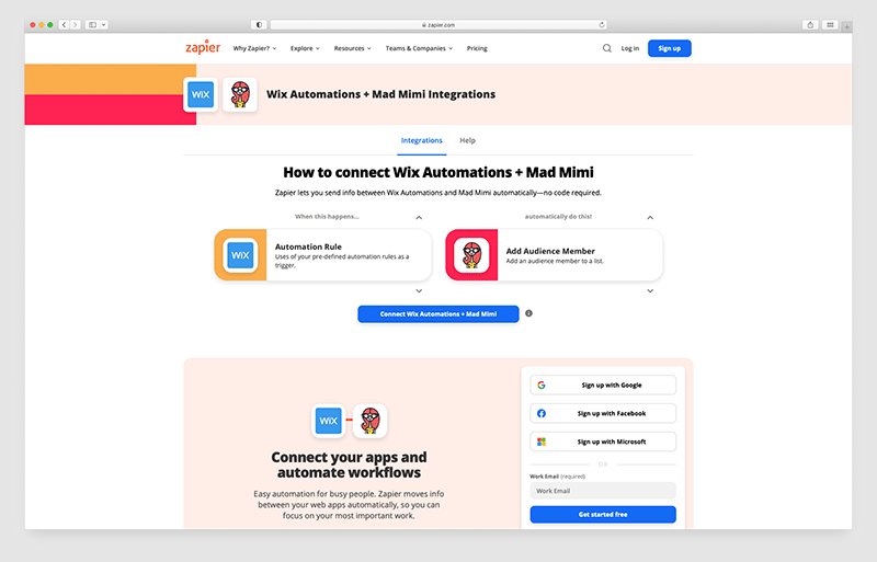Connecting Wix and Mad Mimi together using Zapier