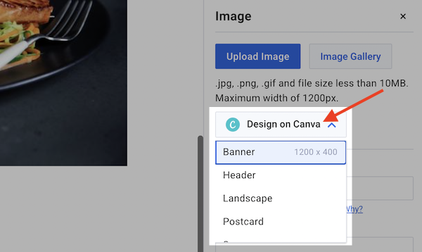 The ‘Design on Canva’ option in Aweber