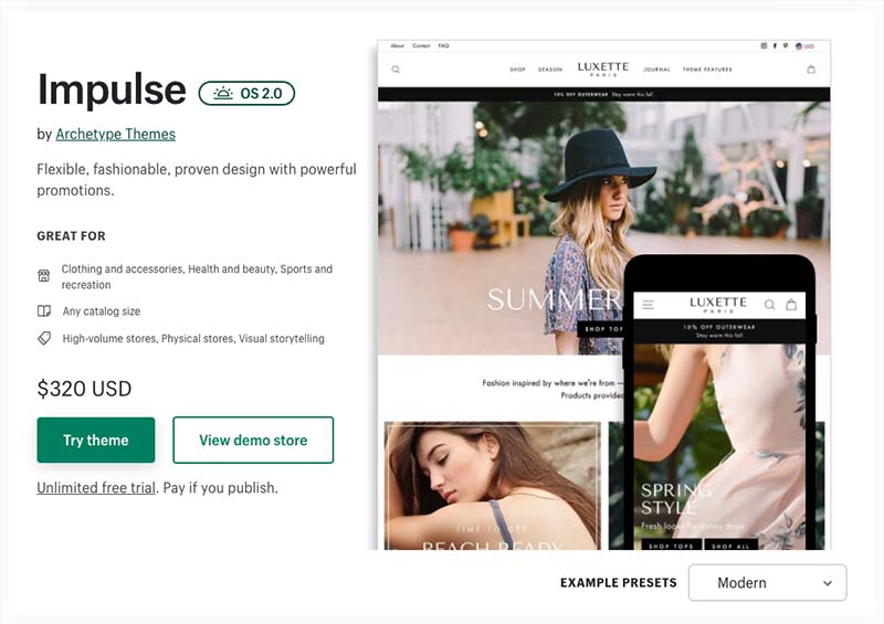 Shopify's most popular premium theme, 'Impulse'