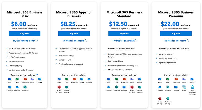 Microsoft 365 'Business' plans