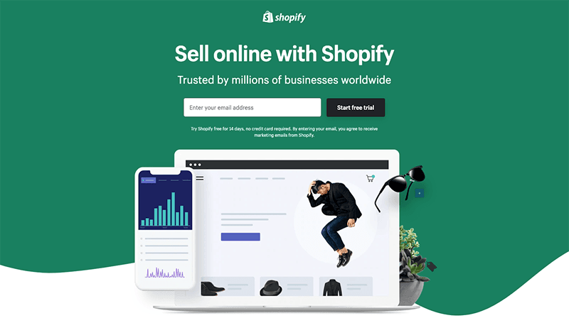 The Shopify free trial page