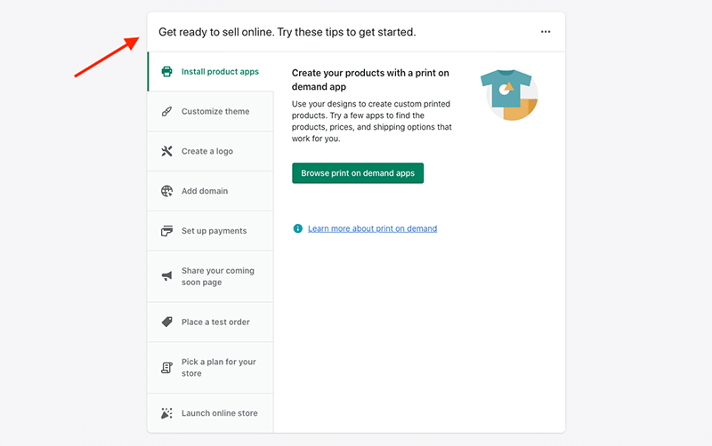 The onboarding process in Shopify
