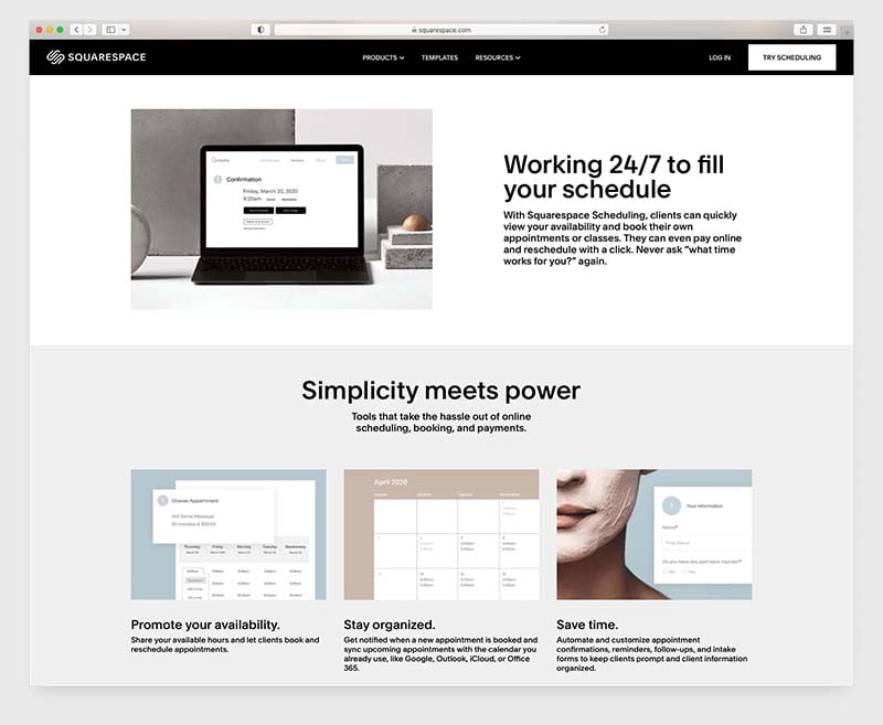The Squarespace Scheduling feature