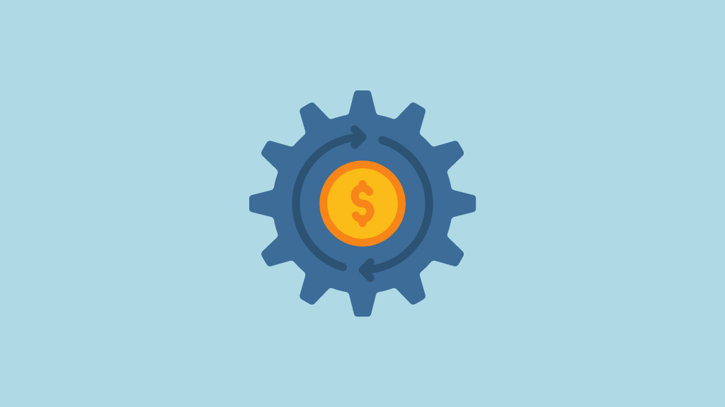 Automate your business graphic (image of a cog with a dollar sign on it)