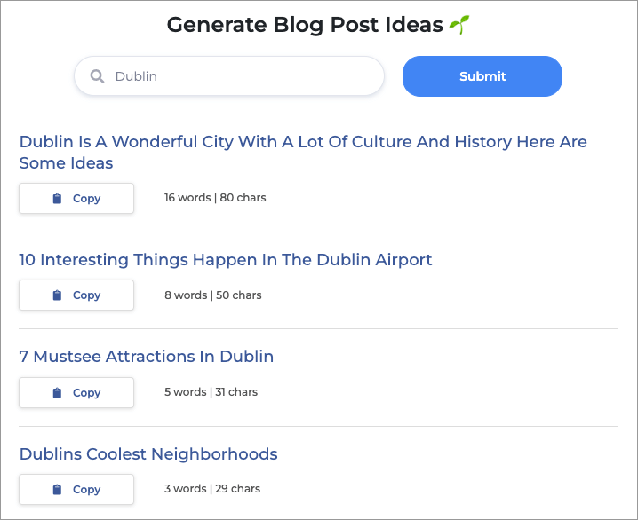 Generating blog post ideas in GrowthBar