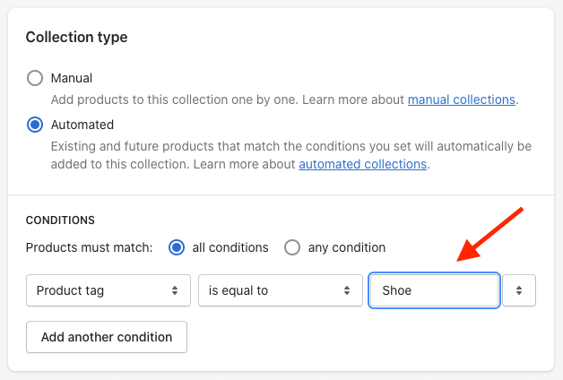 Setting up an automated collection in Shopify